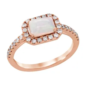 ROSE GOLD FASHION RING WITH OPAL AND DIAMOND HALO, .33 CT TW