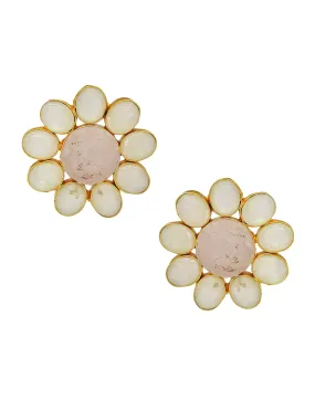 Round Flower Earrings (Rose Quartz)