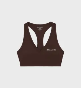 Runner Script V-Neck Sports Bra - Chocolate/White