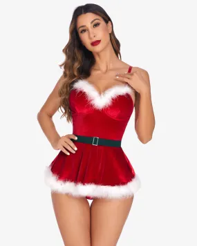 Santa Costume V Neck Velvet Lingerie