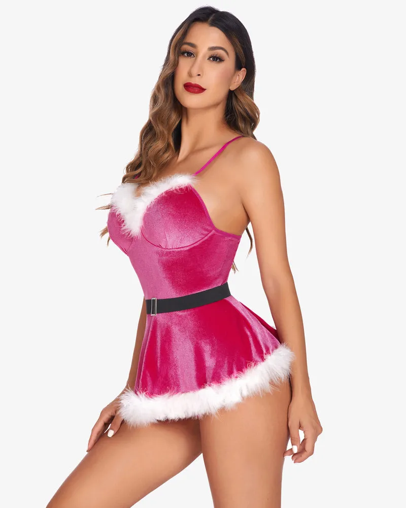 Santa Costume V Neck Velvet Lingerie