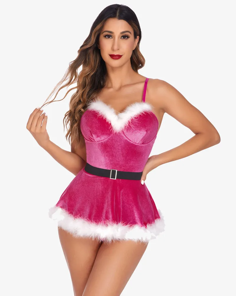 Santa Costume V Neck Velvet Lingerie