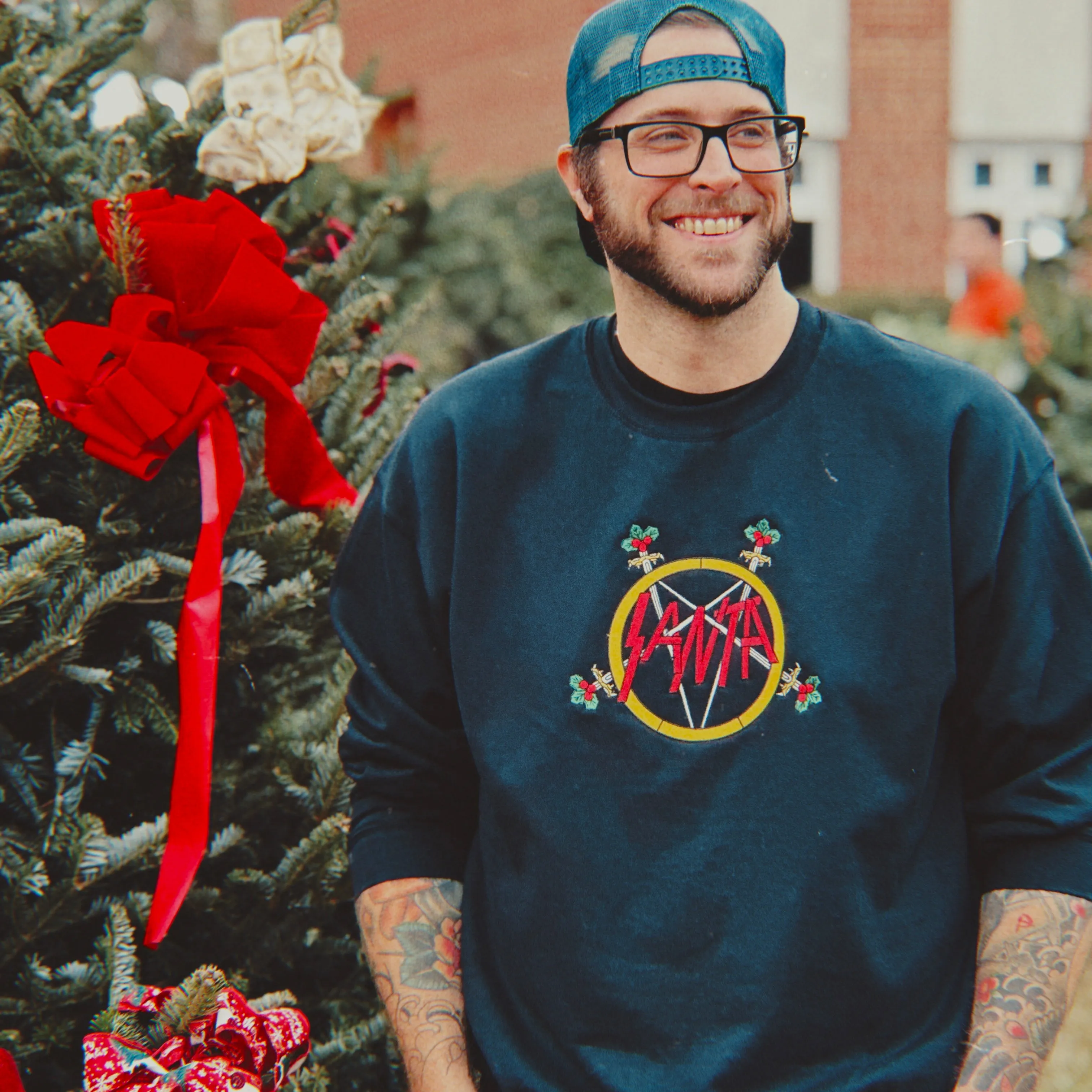 Santa Embroidered Holiday Crewneck Sweatshirt