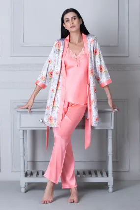 Satin Night suit with Floral Robe