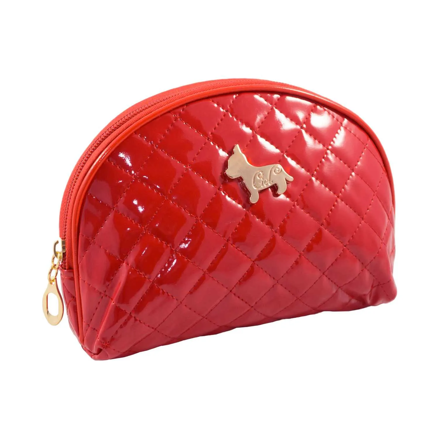 Shiny Half Moon Shape Cosmetic Pouch Bag - Red