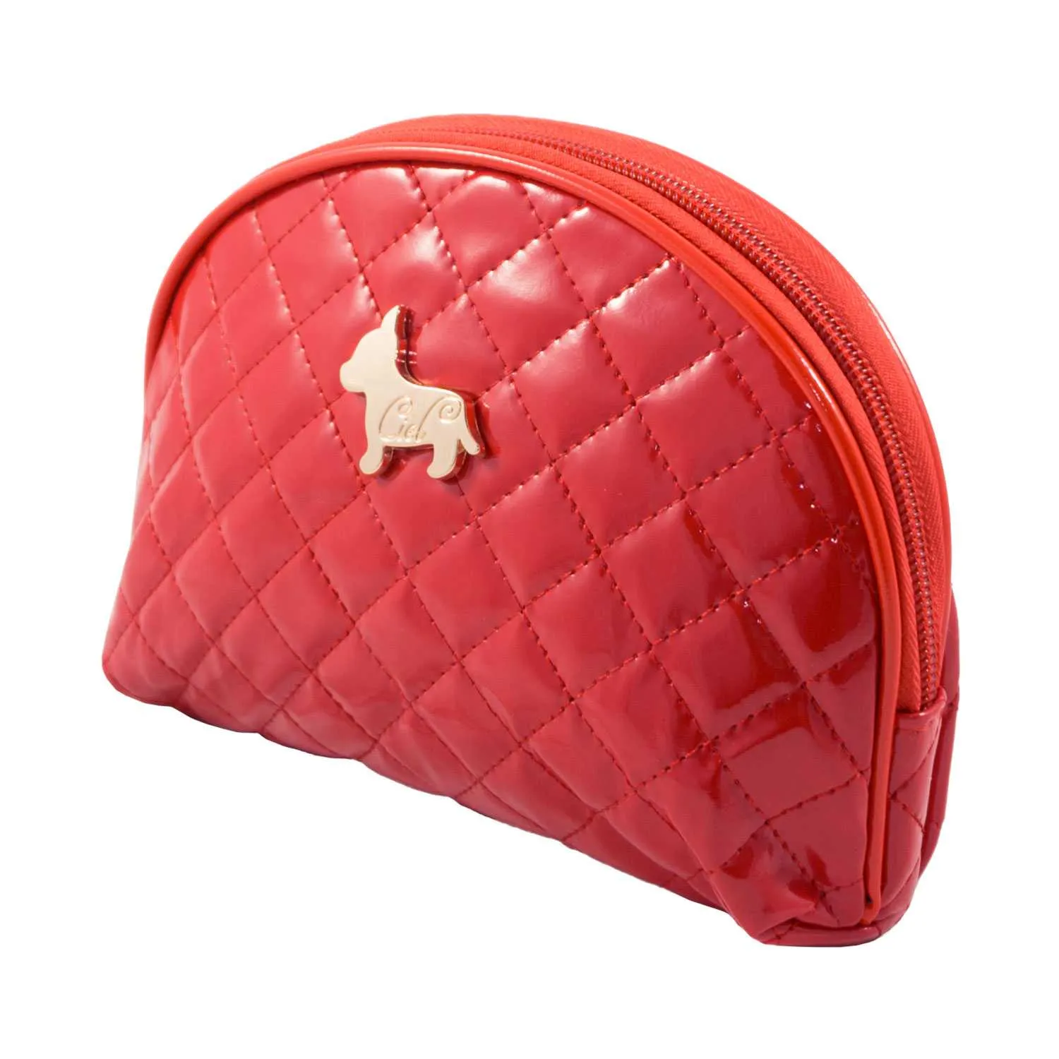 Shiny Half Moon Shape Cosmetic Pouch Bag - Red