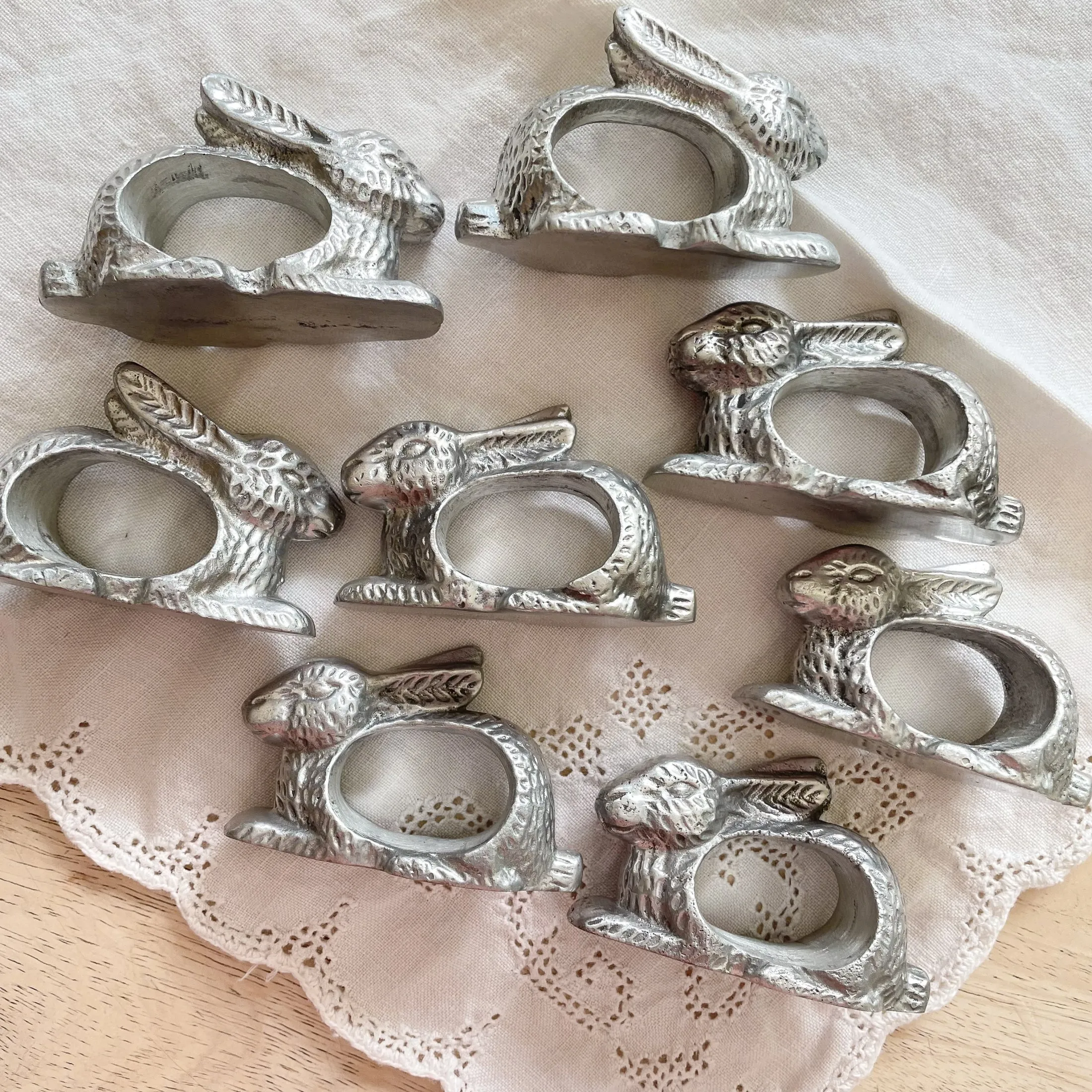 SOLD Vintage 90s Arthur Court Rabbit/Bunny Napkin Rings, Set of 8