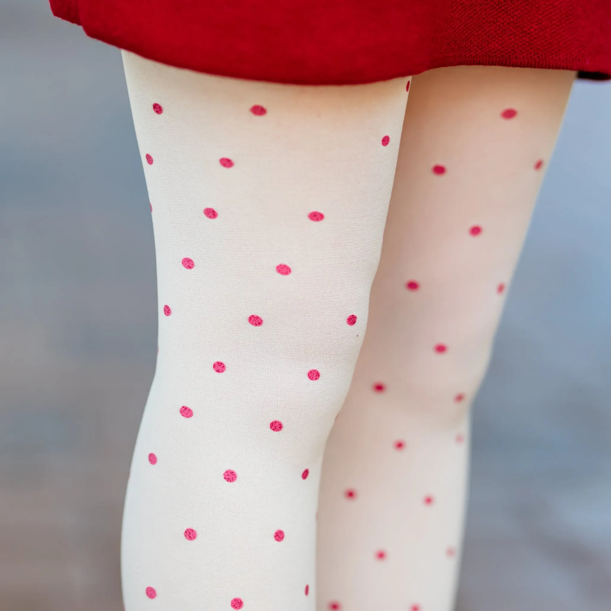 Sparkle Dot Nylon Tights - Vanilla/Crimson