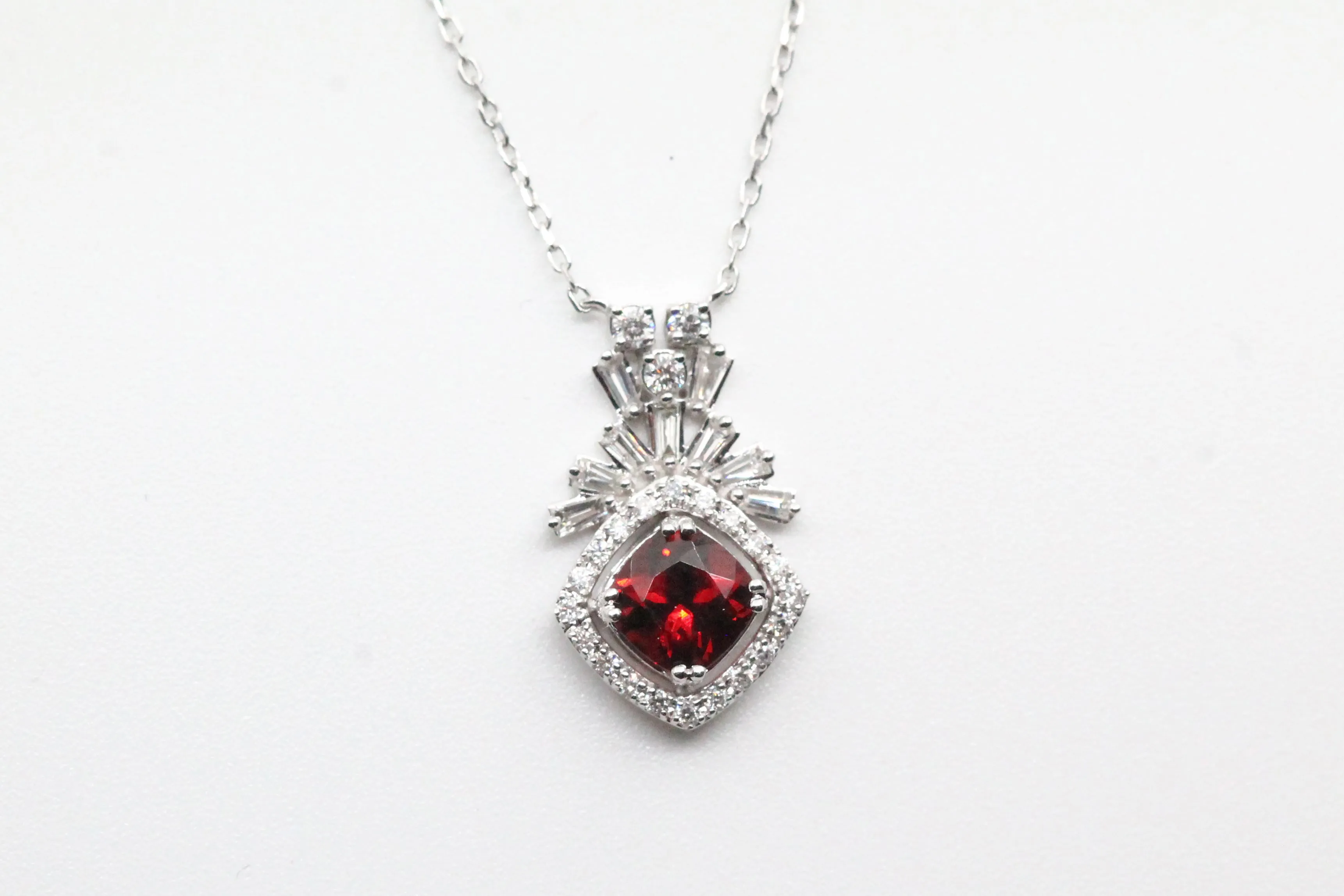 White Gold Garnet Art Deco Style Necklace