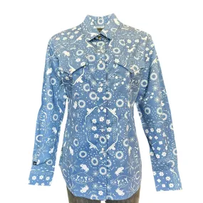 Women's Blue Bison Bandana Print Western Shirt