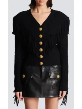 Women’s Buttoned Fringed Knit Cardigan