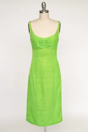 Y2K Dress Linen Silk Lime Green Metallic Fitted XS