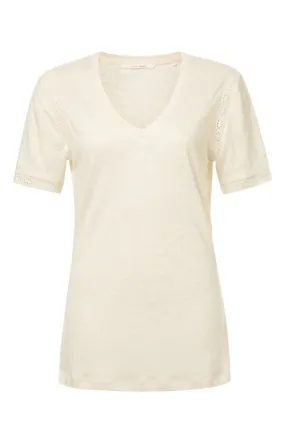 YAYA V-Neck Tee With Tapes In Linen